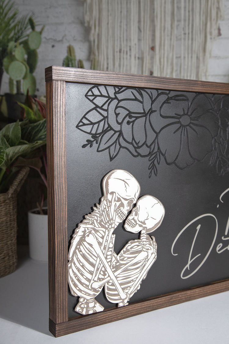 Til' Death Skeleton Floral Wood Sign 20x14