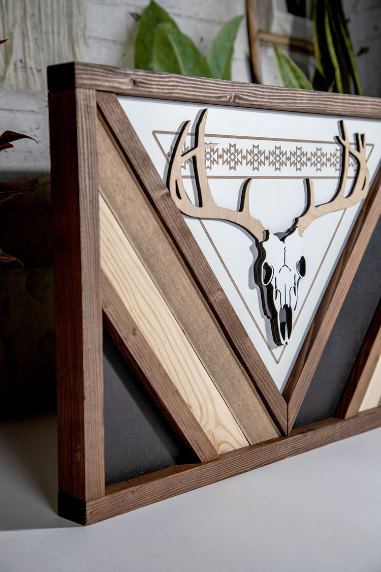 Deer Skull Boho Wood Sign 20x14