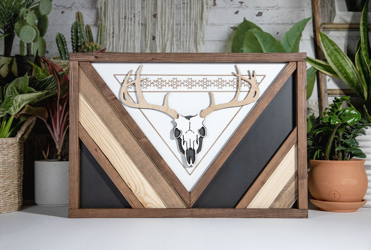 Deer Skull Boho Wood Sign 20x14