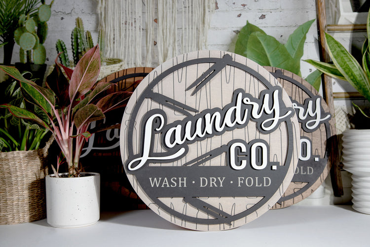 Laundry Co Round 3D Wood Sign