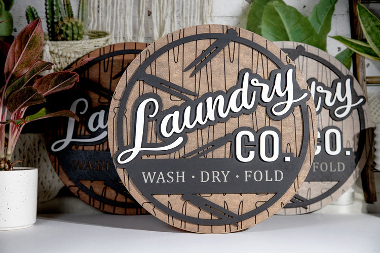 Laundry Co Round 3D Wood Sign