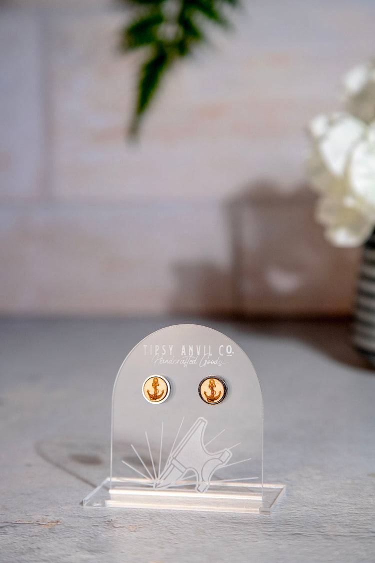 Anchor Wood Stud Earrings