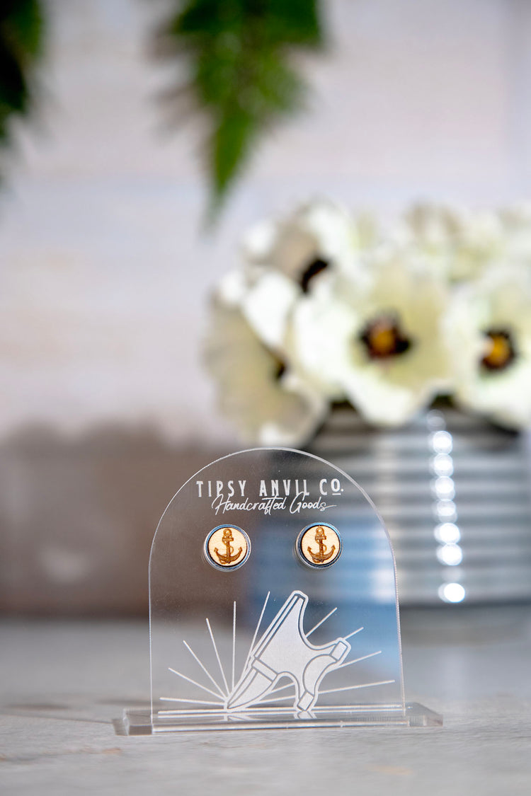 Anchor Wood Stud Earrings