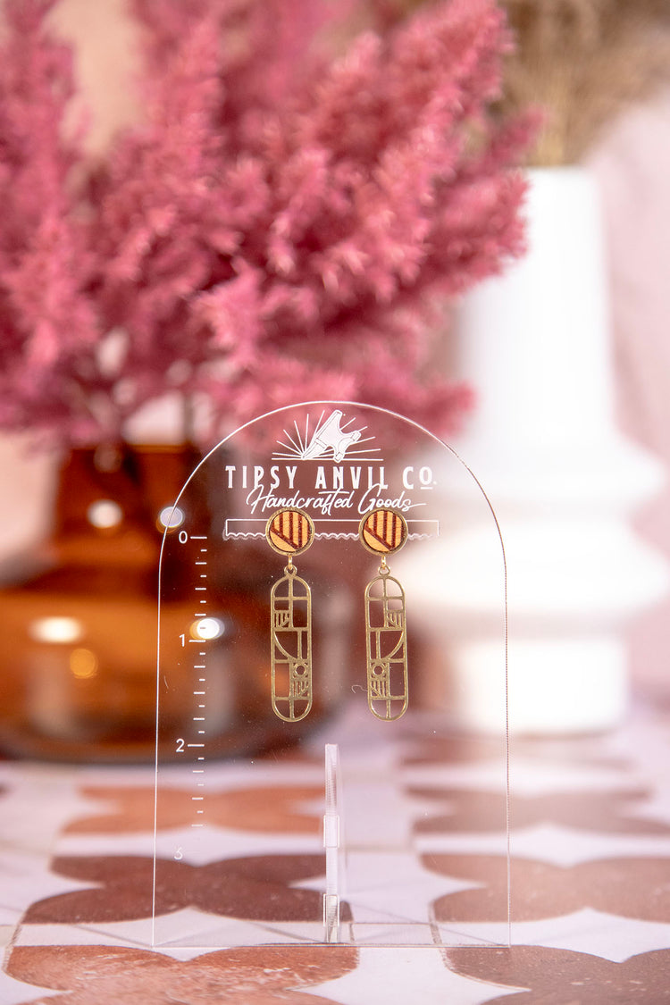 Deco Striped Wood Dangle Earrings