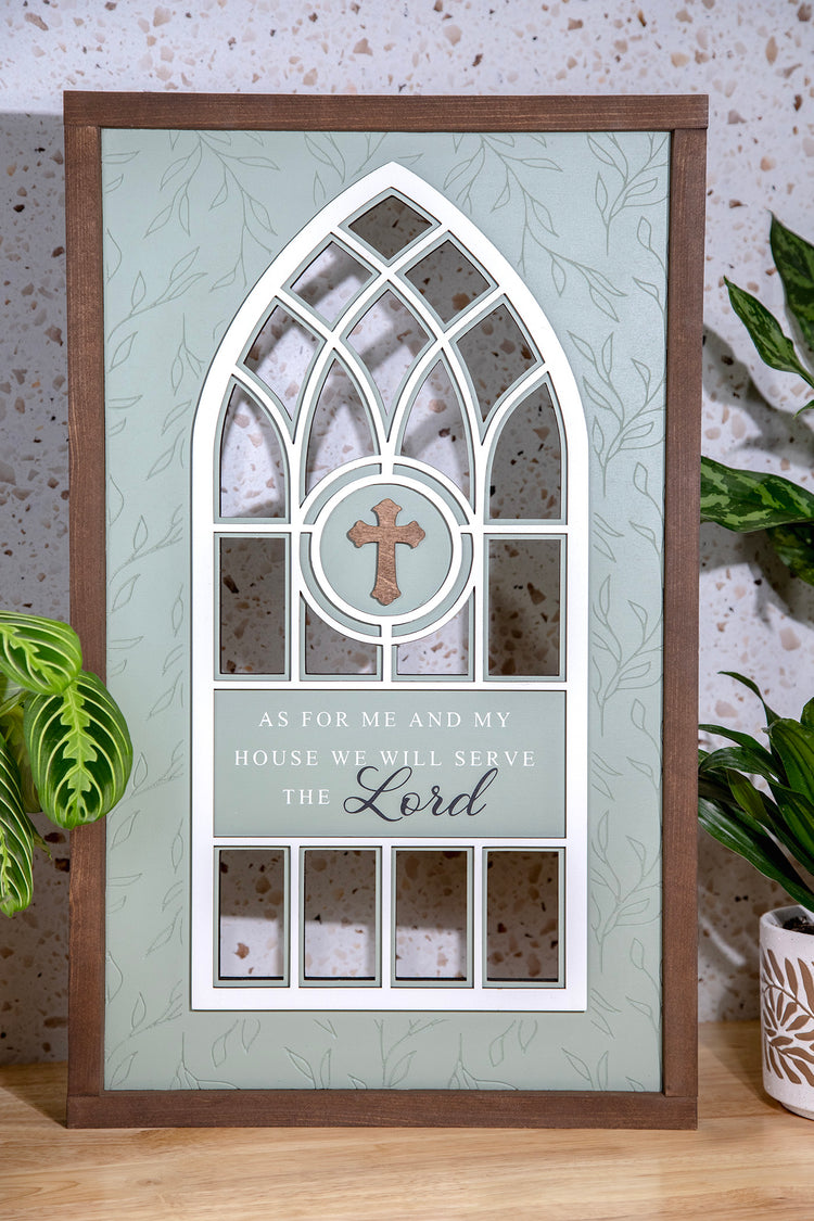 Me & My House Serve Lord Cathedral Wood Sign 13x24