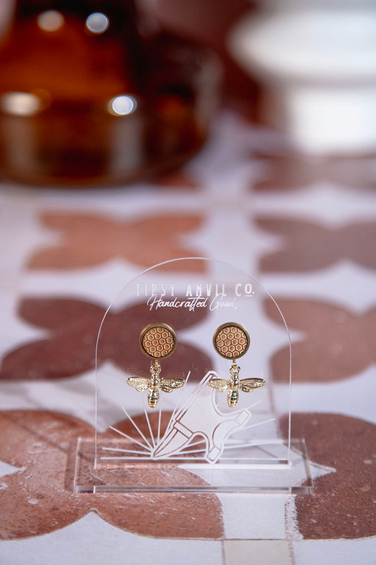 Bee Honeycomb Dangle Earrings