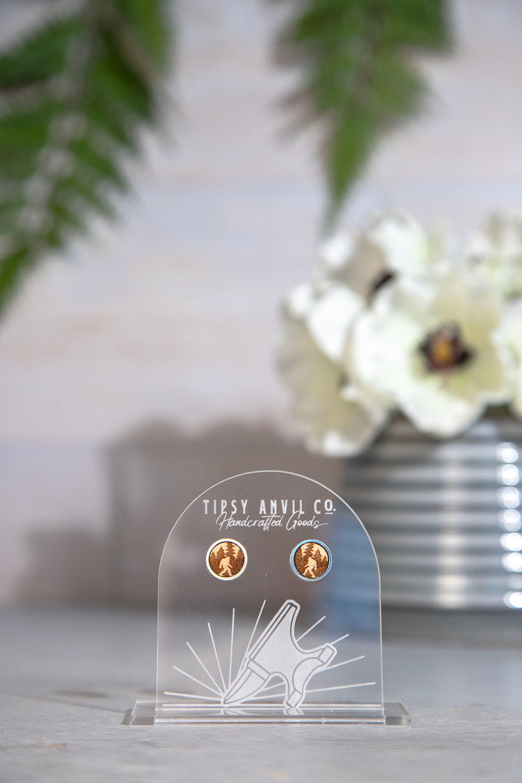Bigfoot Stud Wood Earrings
