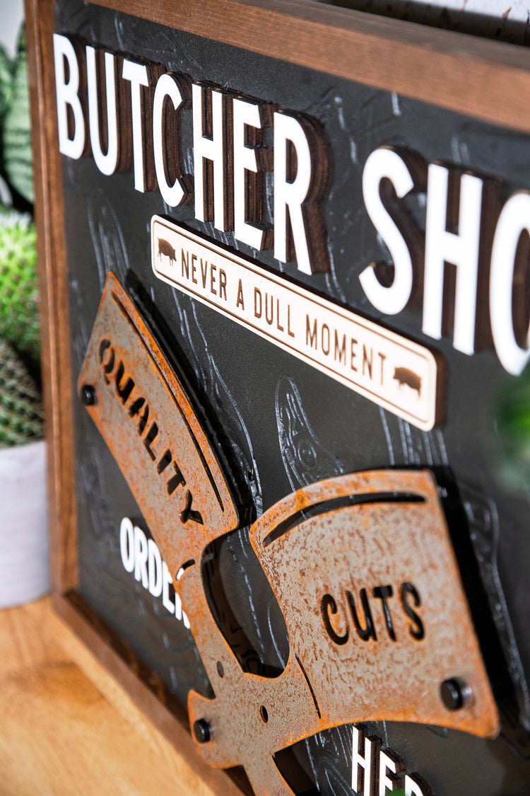 Butcher Shop Metal Wood Sign 22x16