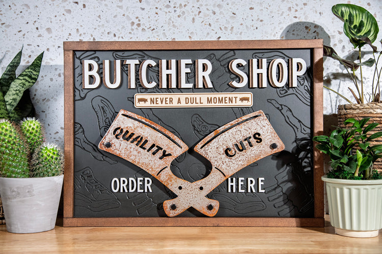 Butcher Shop Metal Wood Sign 22x16