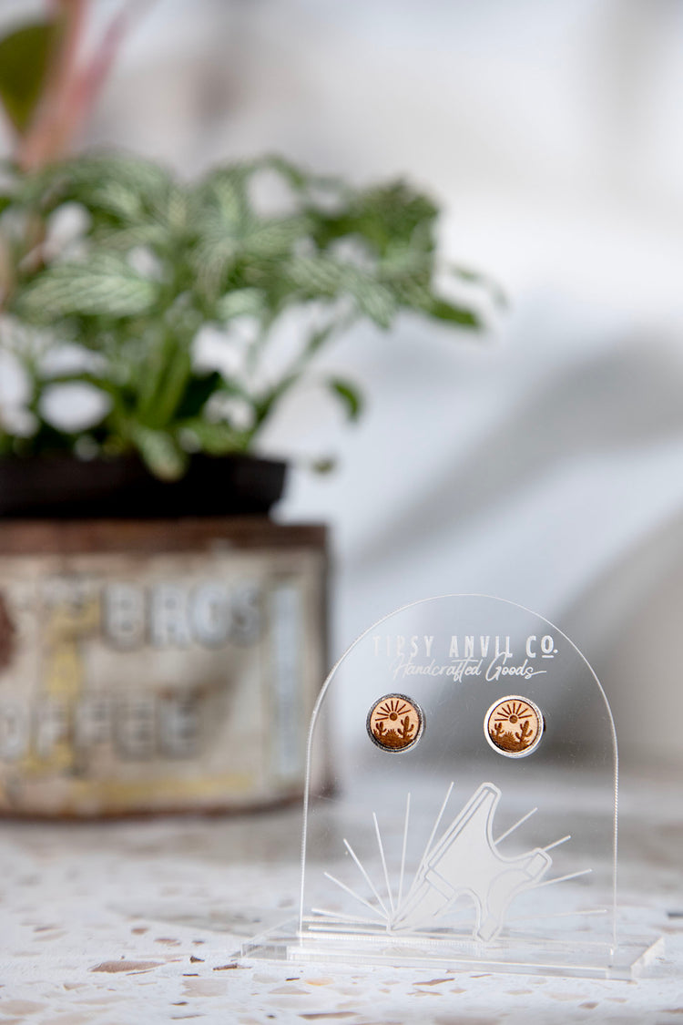 Cactus Sunrise Wood Stud Earrings