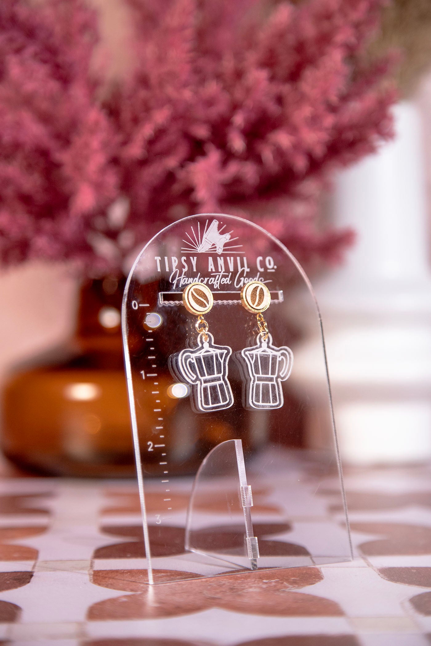 pot plant earrings Coffee Pot Dangle Acrylic Earrings Gold Plated Stainless