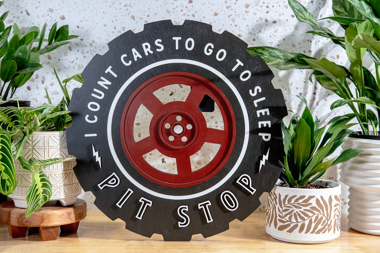 Count Cars To Sleep Pit Stop Wood Tire Sign