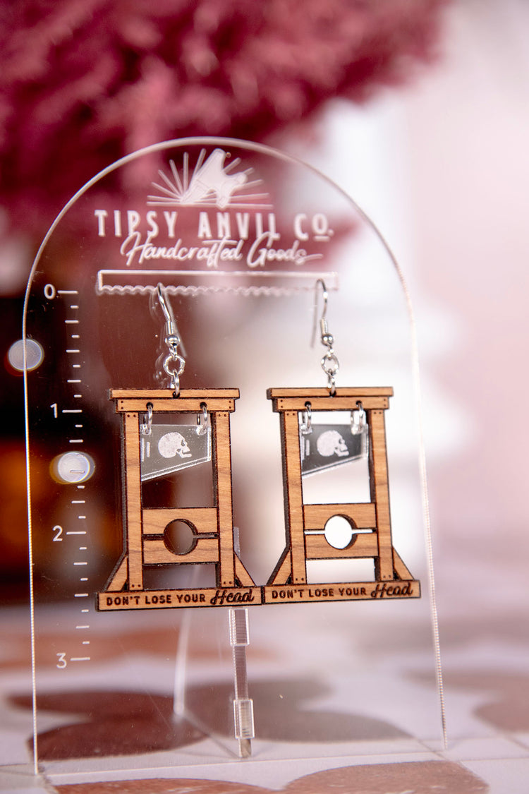 Don't Lose Your Head Guillotine Wood Earrings