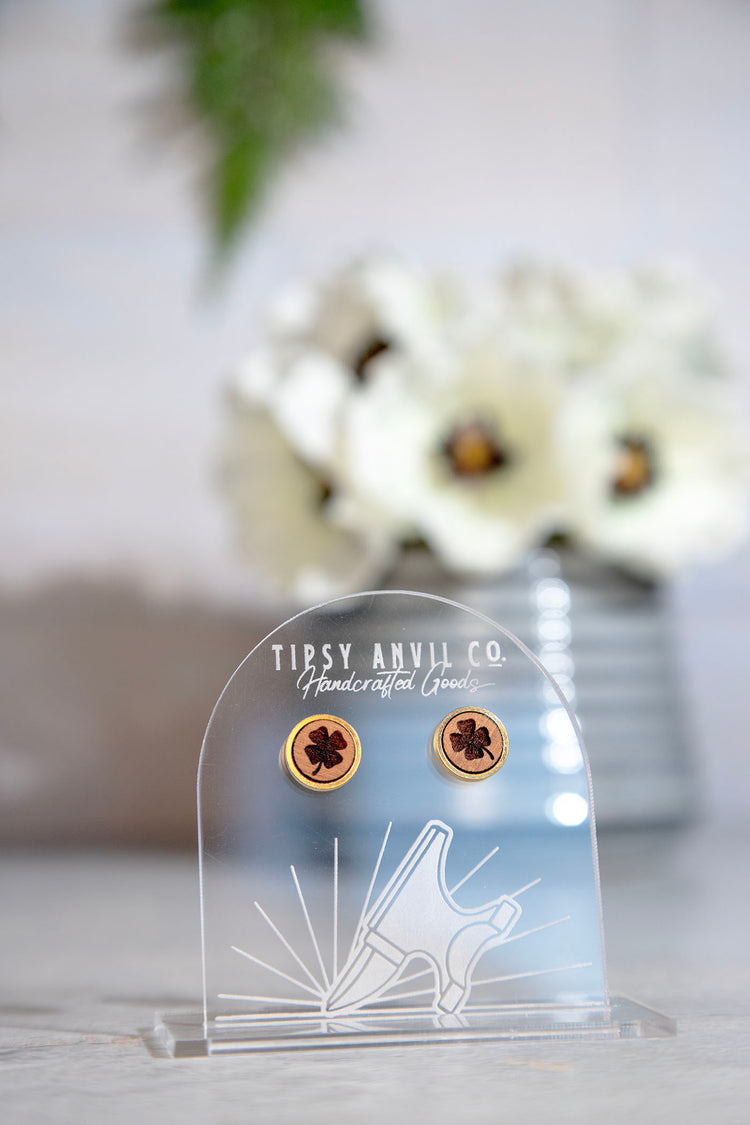 Four Leaf Clover Wood Stud Earrings