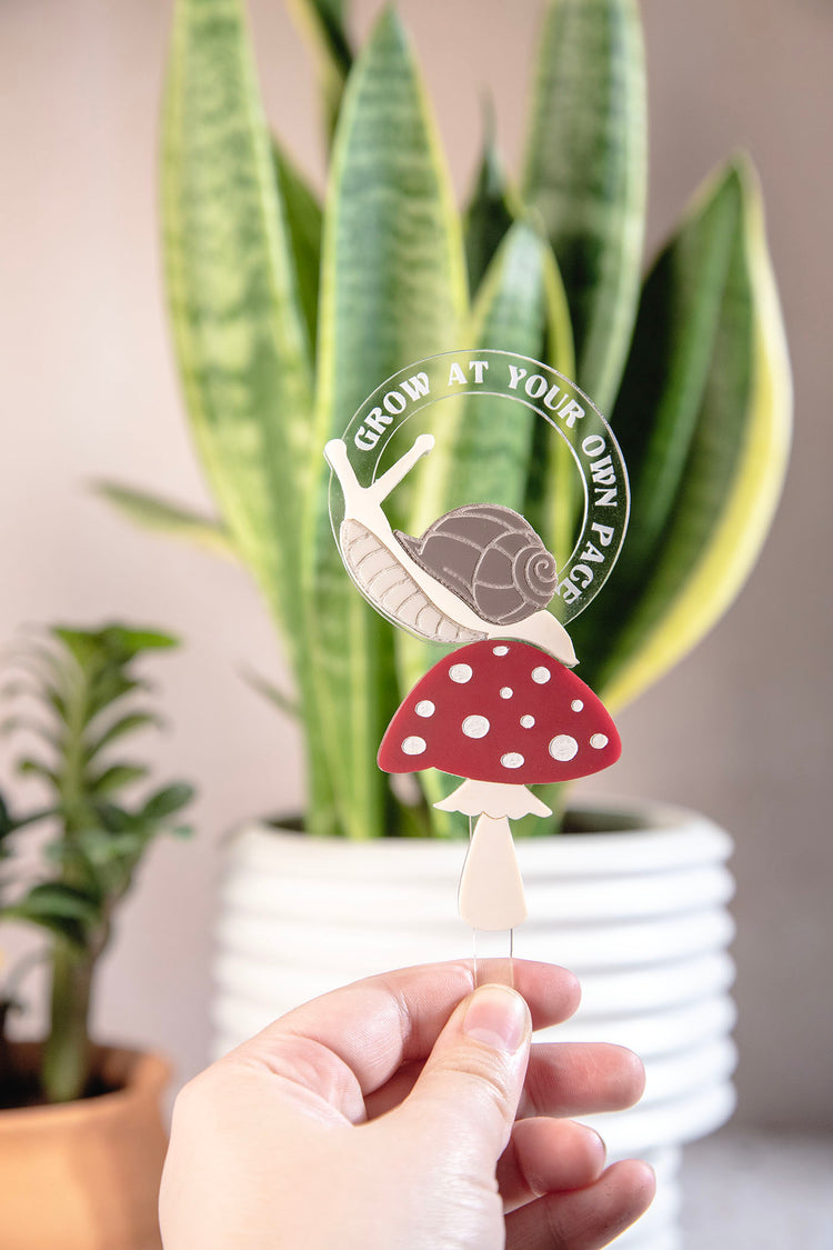 Grow At Own Pace Snail Mushroom Plant Stake