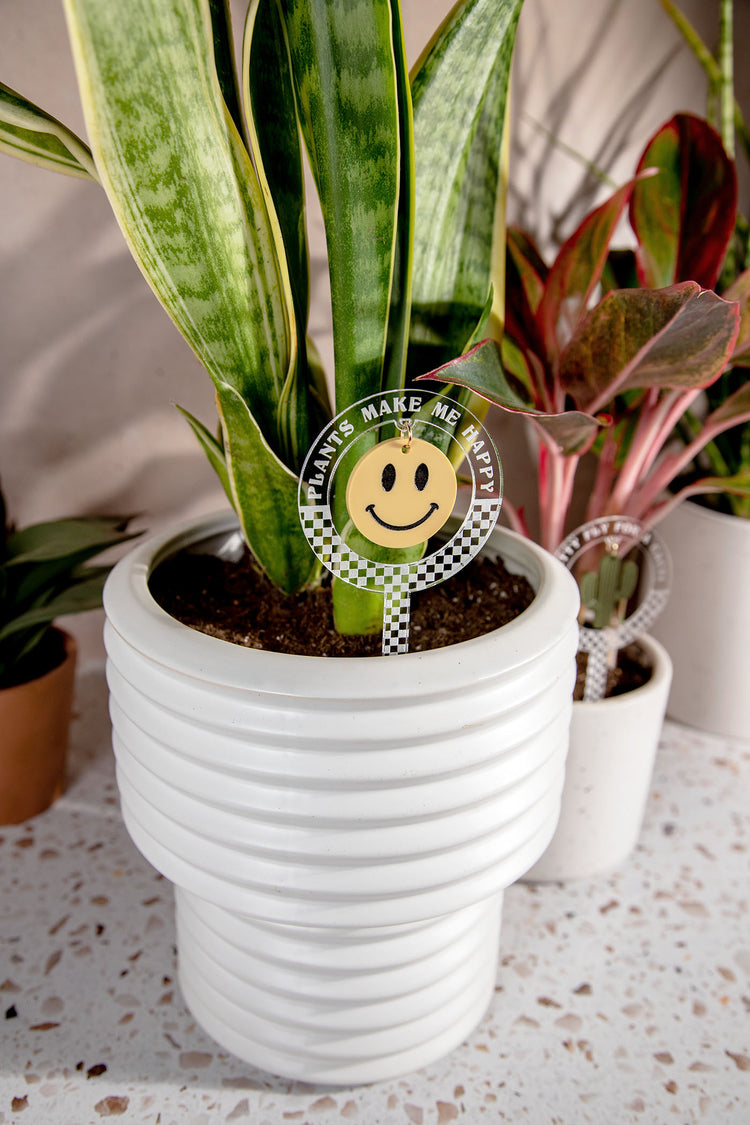 Plants Make Me Happy Checkered Acrylic Plant Stake