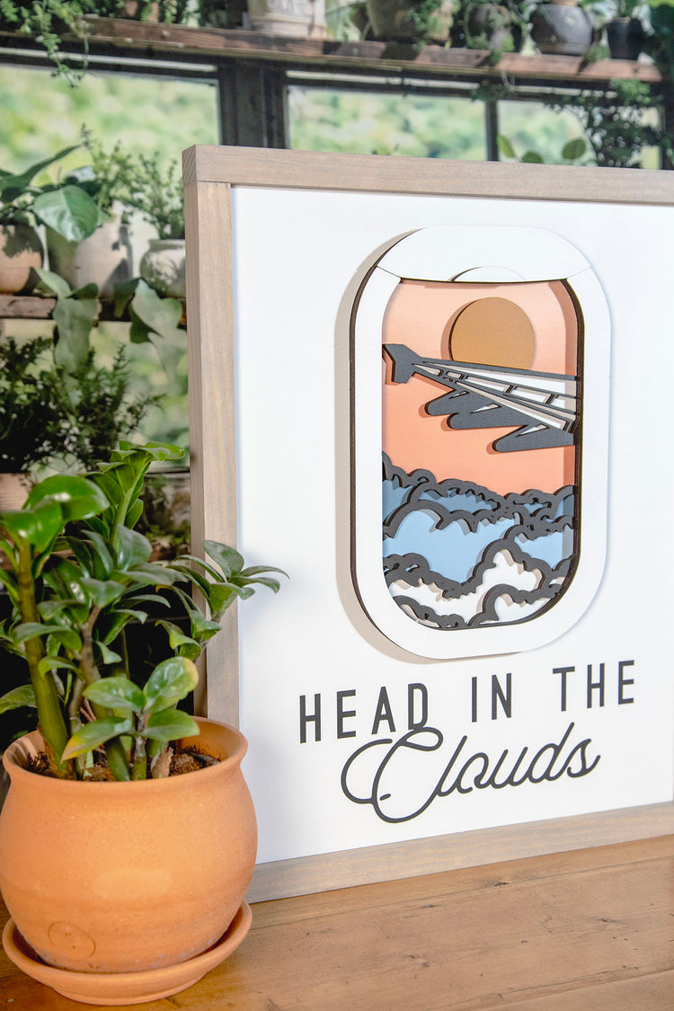 Head in The Clouds Wood Sign 14x17