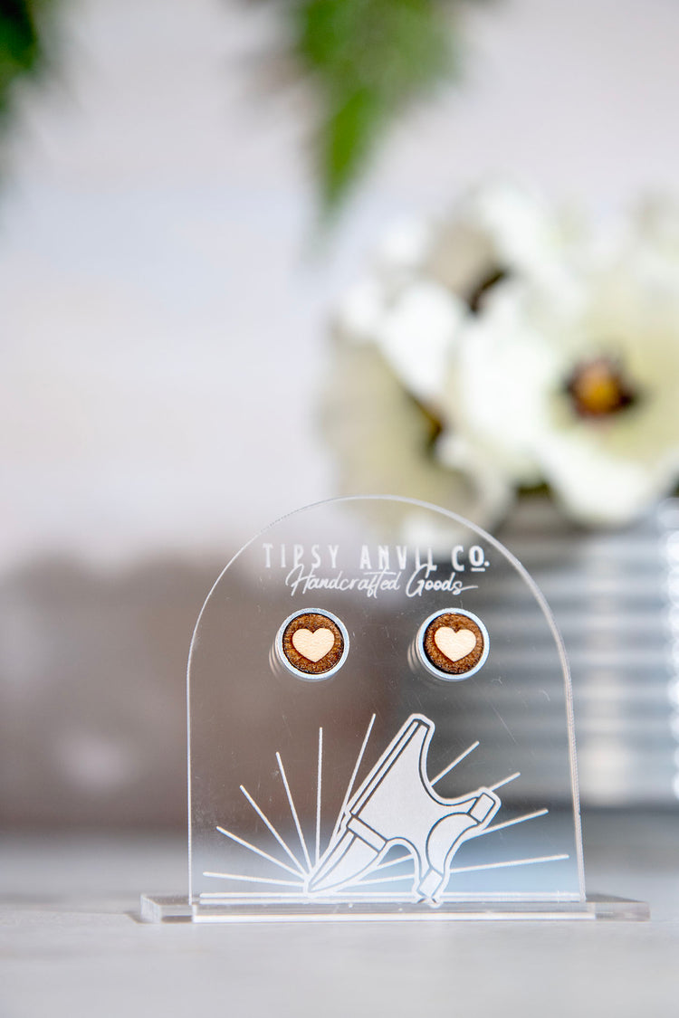 Hearts Wood Stud Earrings