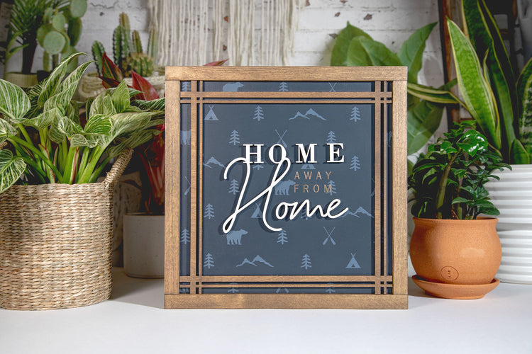 Home Away From Home Cabin Plaid Wood Sign 13x13