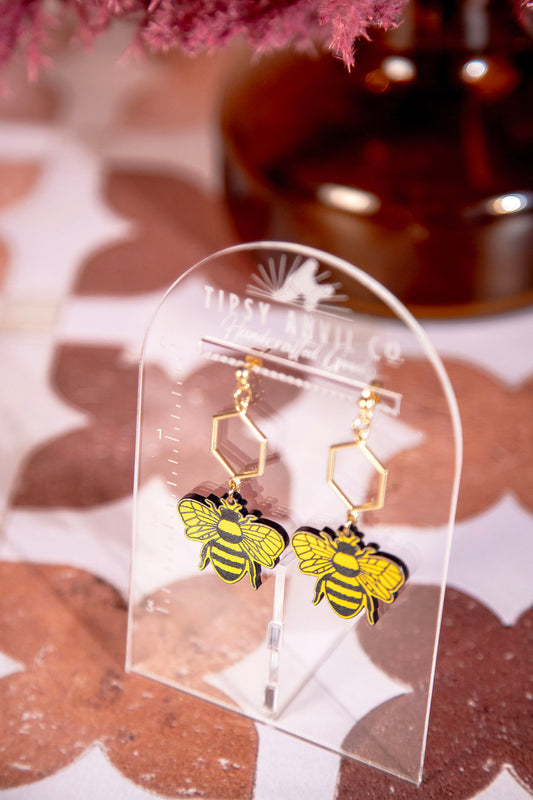 Bee Honeycomb Colorshift Dangle Earrings