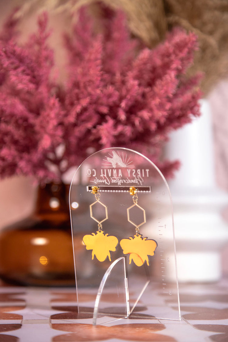 Bee Honeycomb Colorshift Dangle Earrings