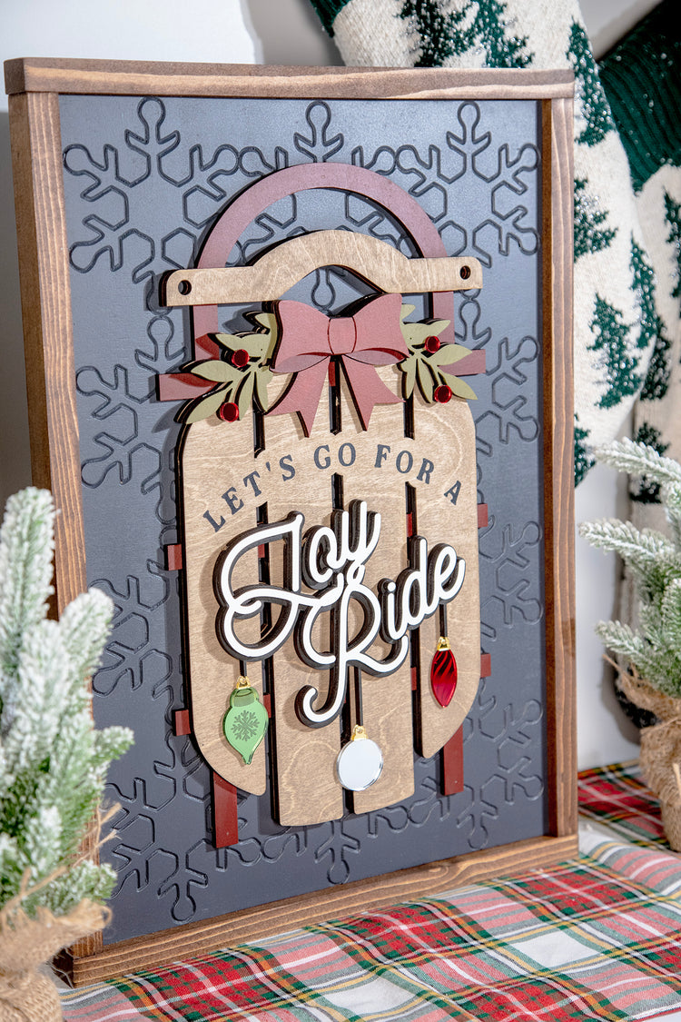 Lets Go For Joy Ride Sledding Wood Sign 14x20