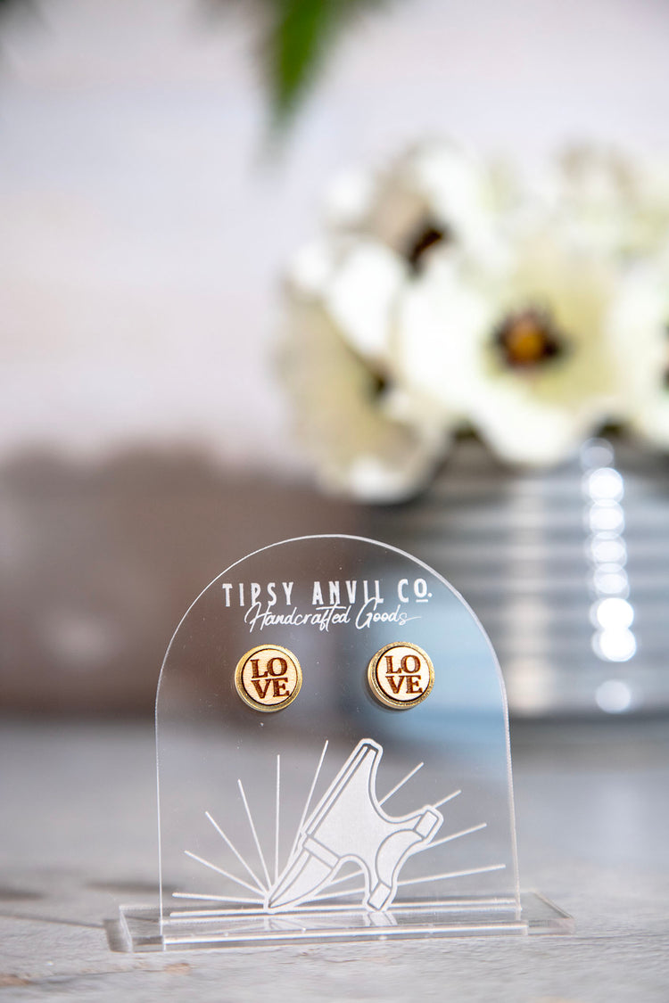 Love Stud Wood Earrings