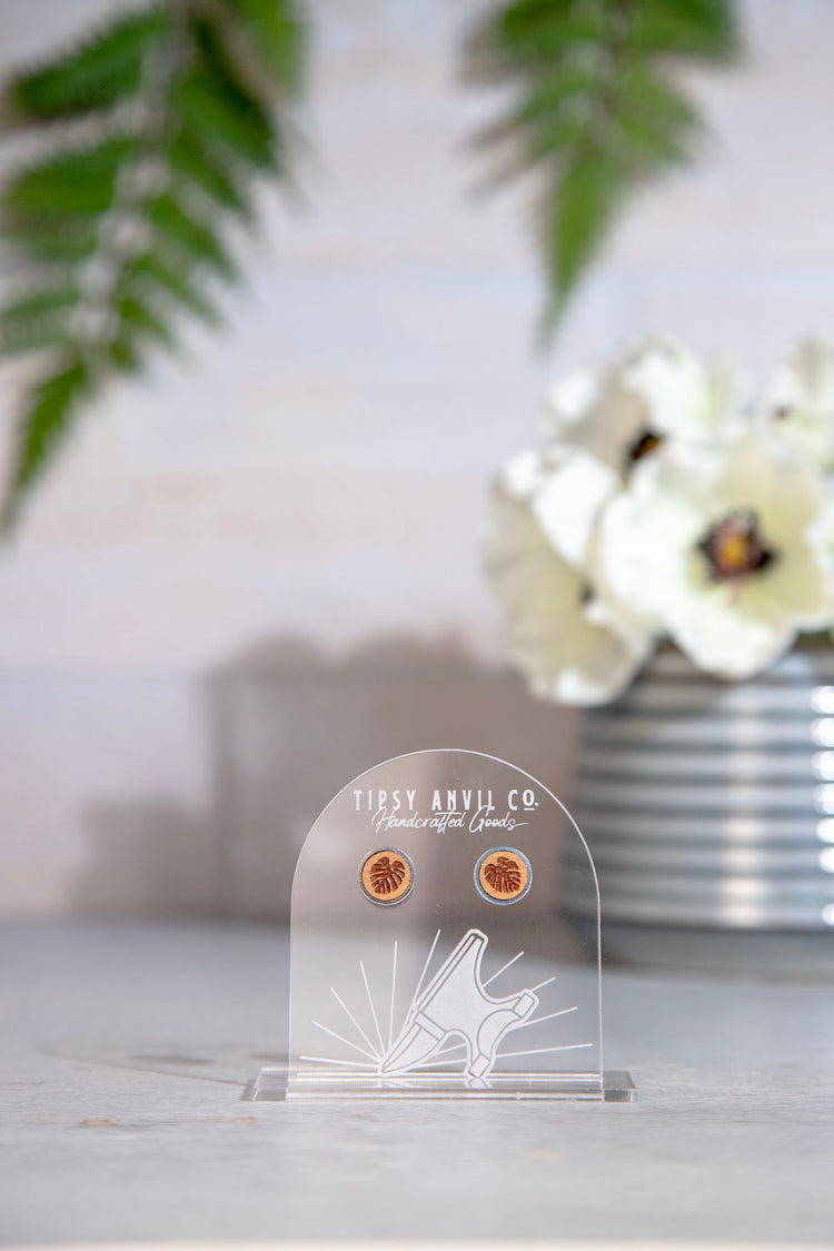 Monstera Wood Stud Earrings