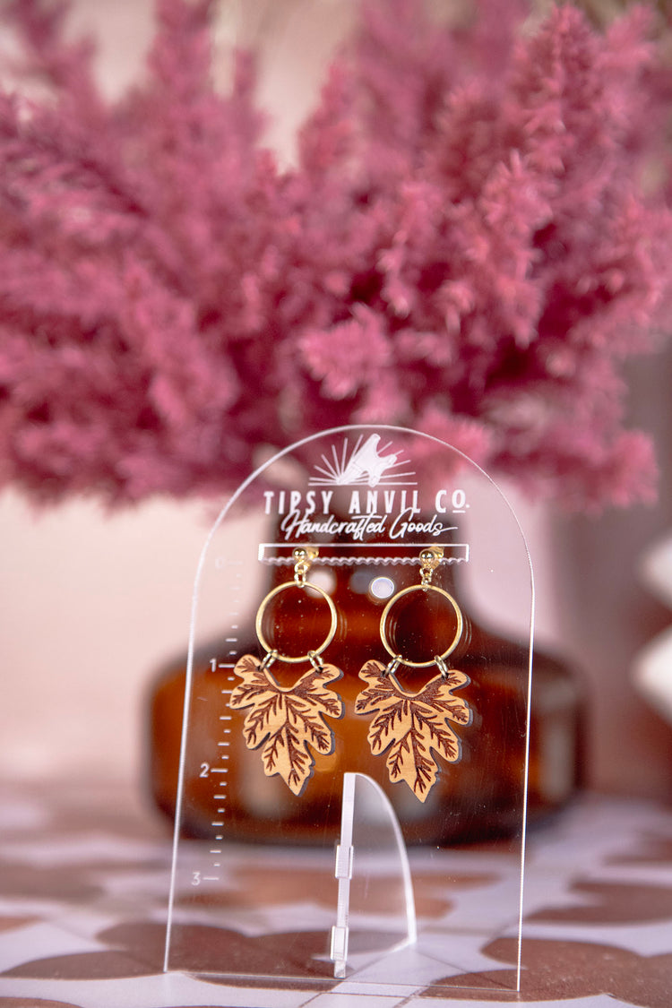 Oak Leaf Dangle Wood Earrings