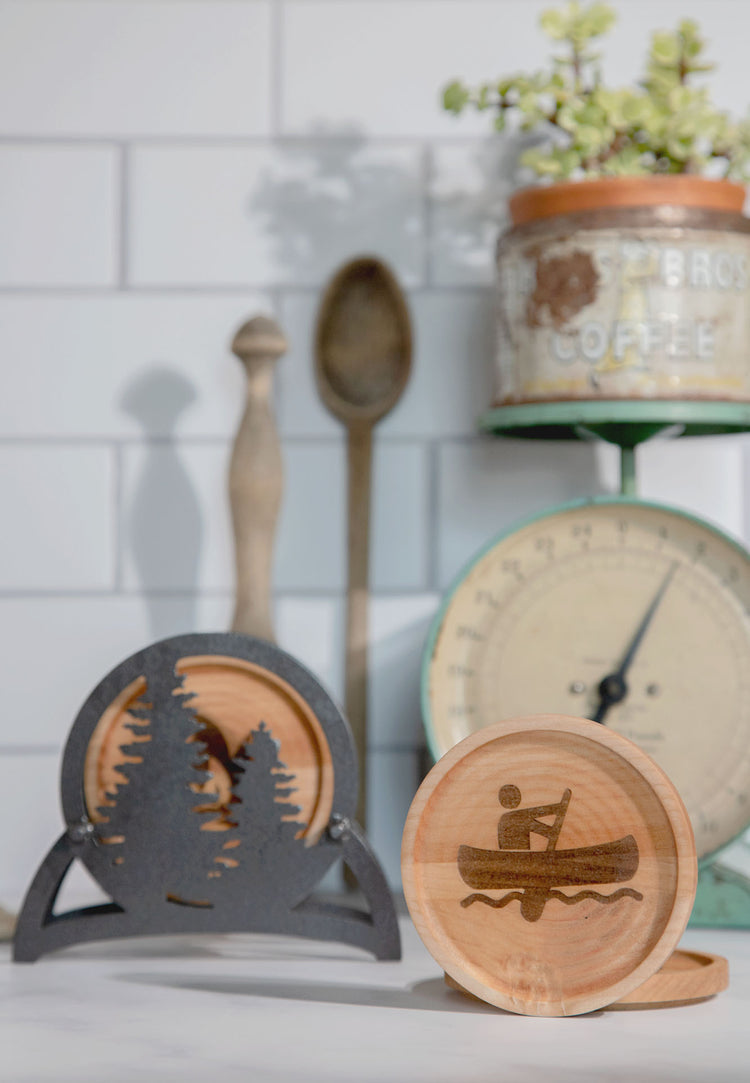 Outdoor Adventures Wood Coaster Set