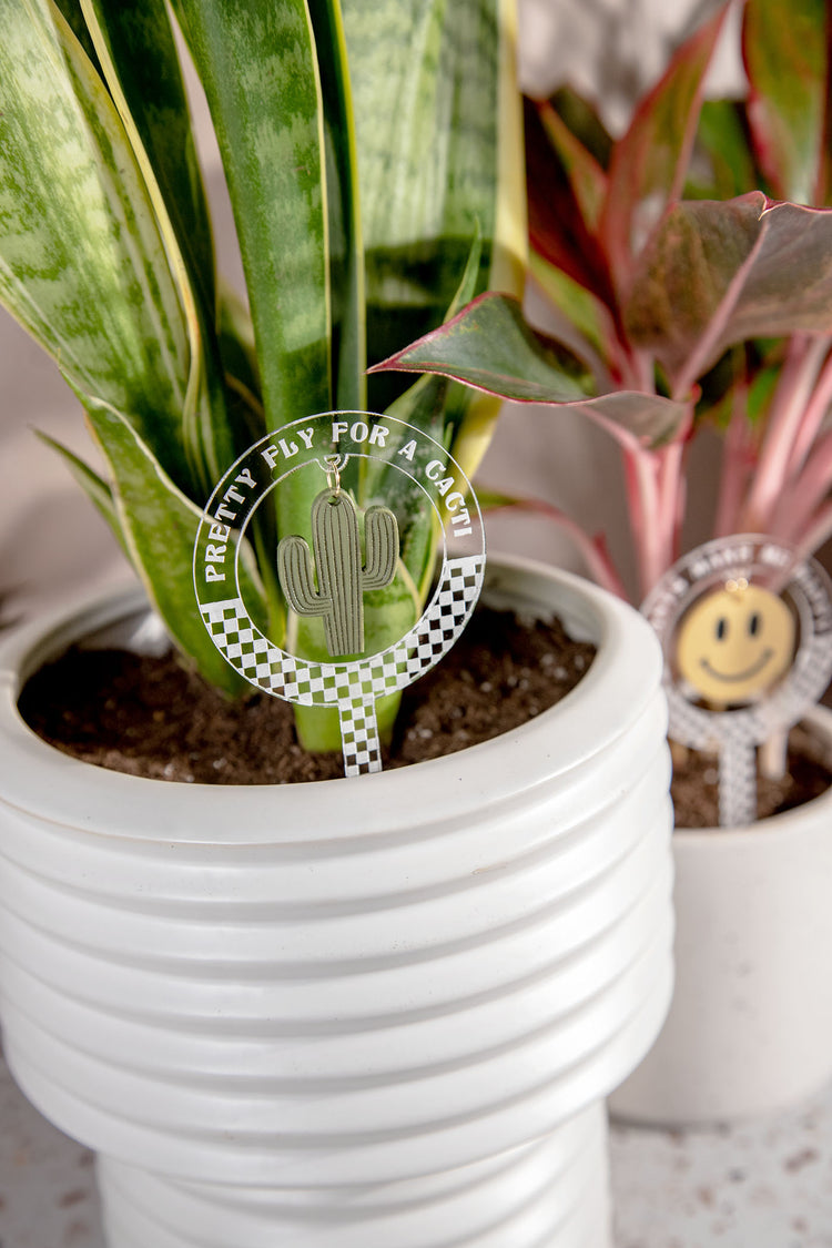 Pretty Fly Cacti Checkered Acrylic Plant Stake