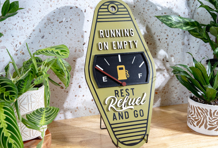 Running On Empty Gas Wood Sign 9.5x20