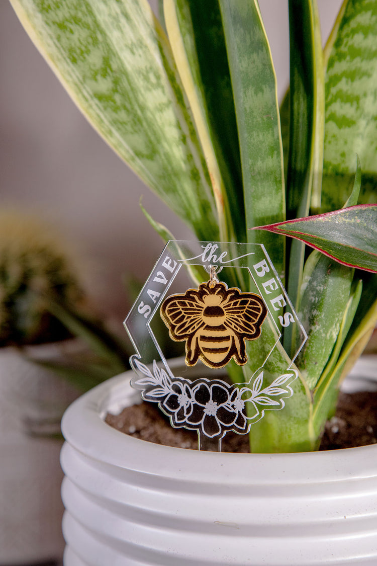Save the Bees Honeycomb Acrylic Plant Stake