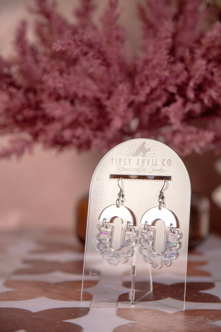 Scallop Tinsel Acrylic Dangle Earrings