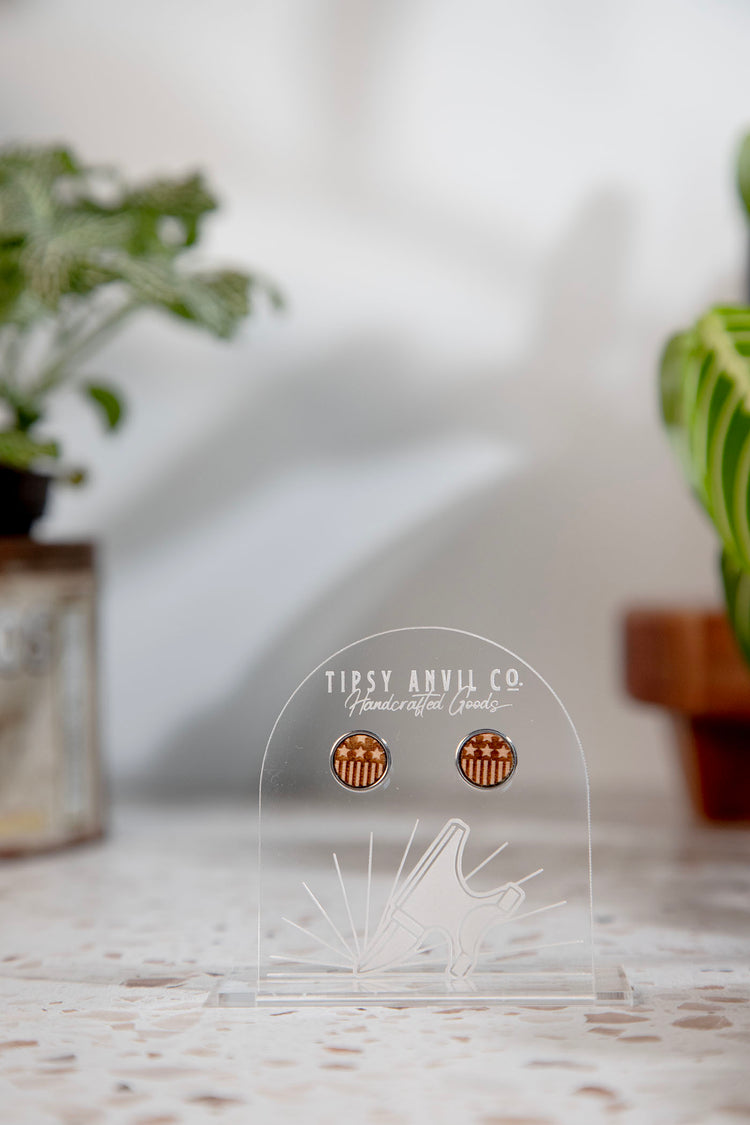 Stars & Stripes Stud Wood Earrings