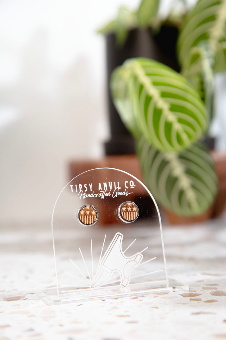 Stars & Stripes Stud Wood Earrings