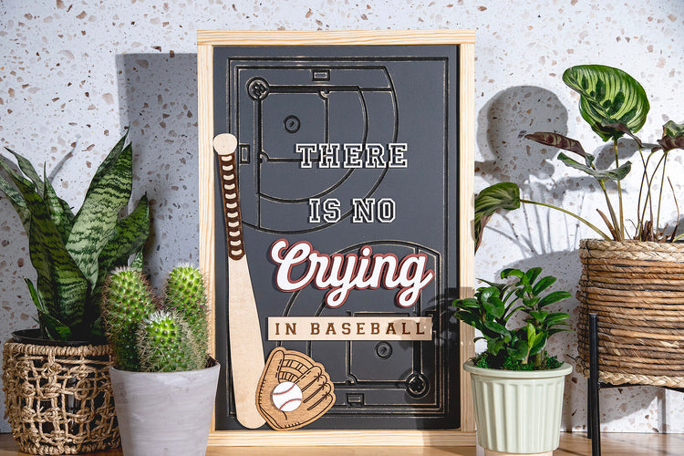 No Crying Baseball Wood Sign 14x21