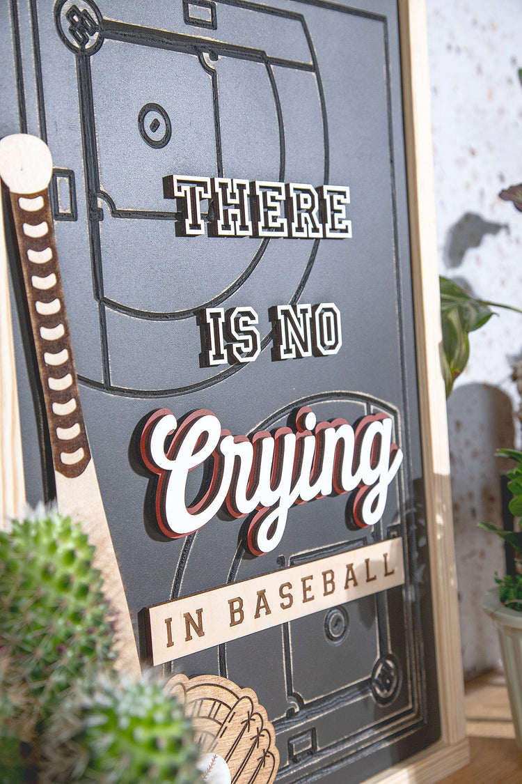 No Crying Baseball Wood Sign 14x21