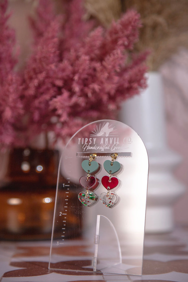 Tiered Christmas Heart Dangle Earrings