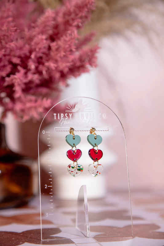 Tiered Christmas Heart Dangle Earrings