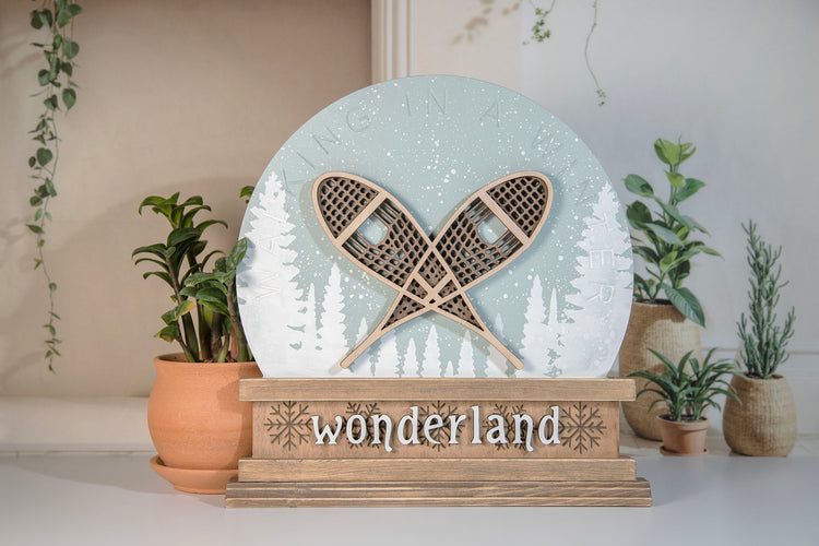 Walking Winter Wonderland Snowshoe Sign 14x15 Inches