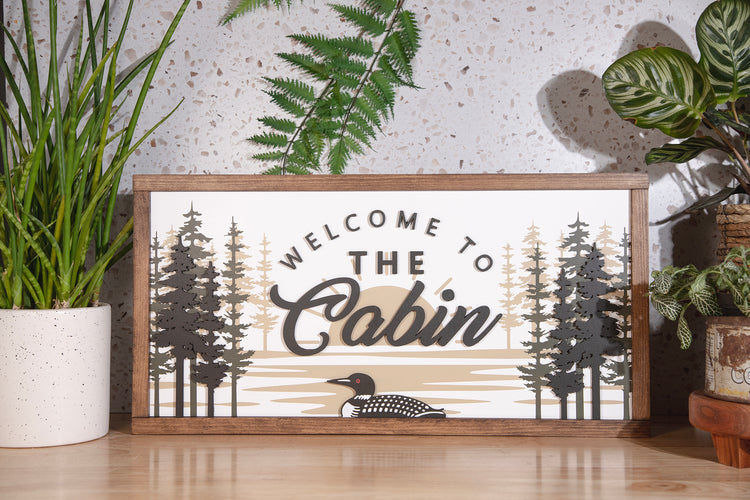 Welcome To Cabin Loon Wood Sign 24x12