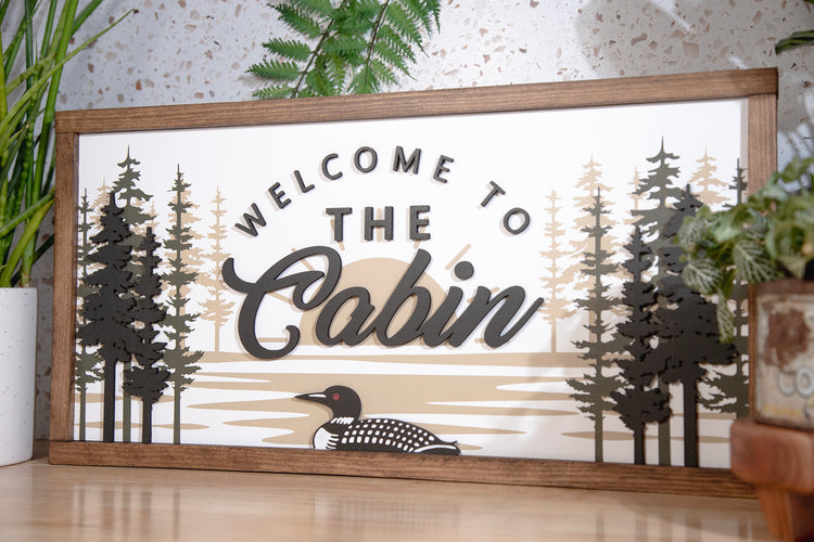 Welcome To Cabin Loon Wood Sign 24x12