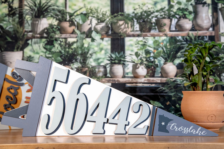 Custom Zipcode Wood Pennant Sign