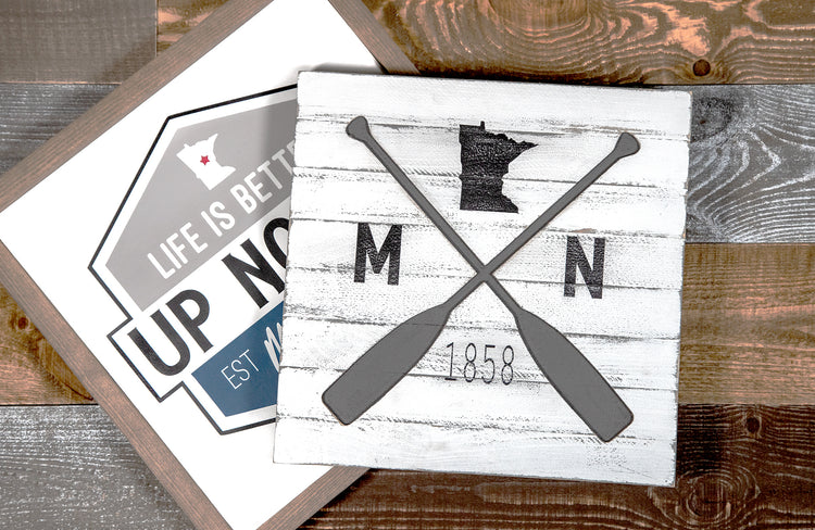 Custom State Paddle Engraved Wood Sign 12x12