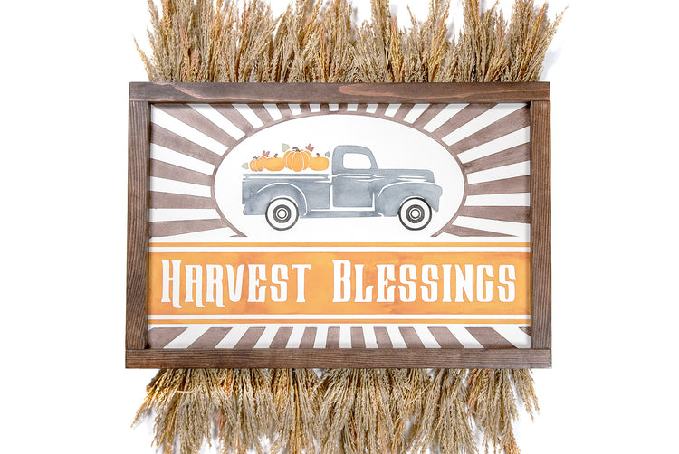 Harvest Blessings Truck Wood Sign 17x11