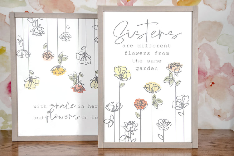 Sisters Flowers Quote Wood Sign