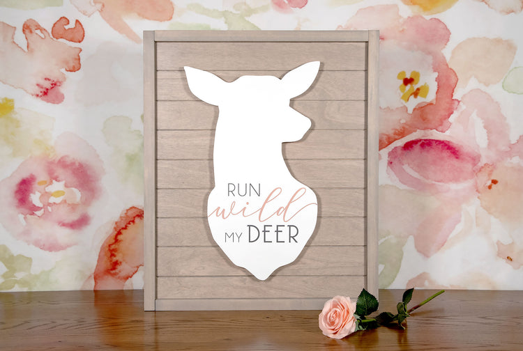 Woodland Nursery Run Wild Deer Wood Sign 16x19