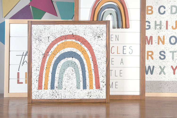 Rainbow Speckled Wood Sign 13x13 Inches