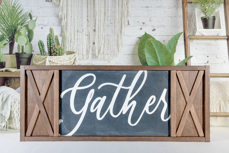 Gather Farmhouse Wood Sign 12x30